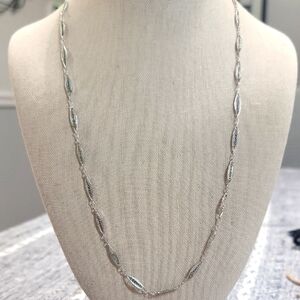 Vintage Crown Trifari Silvertone Tone Filigree Necklace Signed 24"